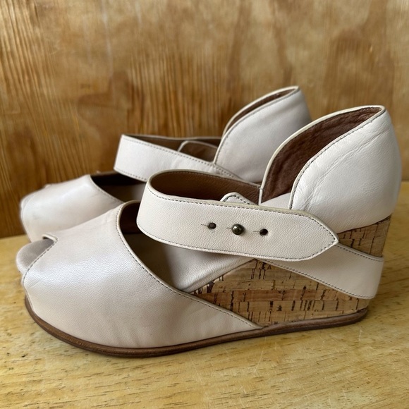 Anthropologie Fiel Wedge Leather Platform Sandal Pink Pale Cork Open Toe Shoe - Picture 1 of 12